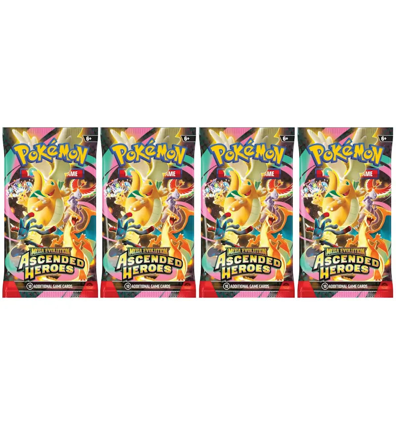 2026 Pokémon Mega Evolution Ascended Heroes Booster Pack 4x Lot - vue 360