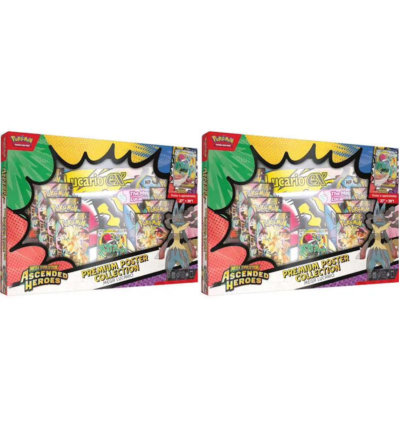 2026 Pokémon Mega Evolution Ascended Heroes Mega Lucario Premium Poster Collection 2x Lot - vue 360