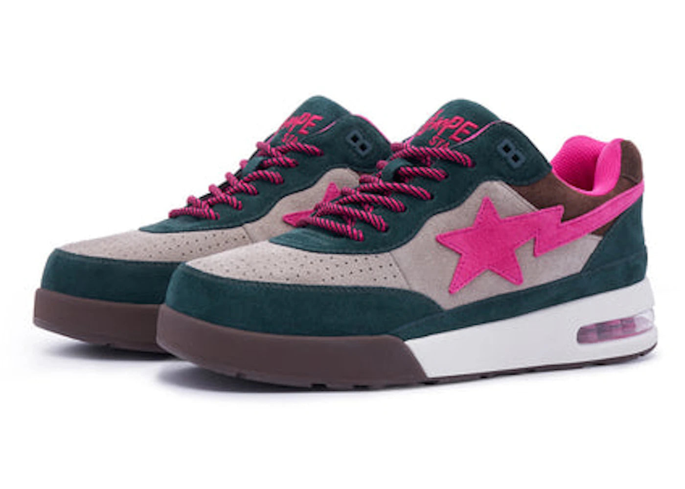 A Bathing Ape Road Sta Premium Suede Dark Green Pink Beige - vue secondaire B