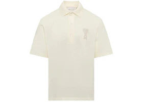 AMI De Coeur Cotton Knitted Patch Polo White Cream - authentic AMI product
