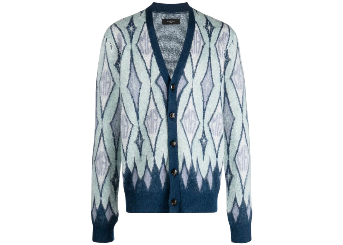 AMIRI Amiri Argyle Mohair Cardigan Blue - vue secondaire A