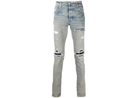 AMIRI Distressed Finish Ripped Skinny Jeans Light Indigo Blue - vue 360