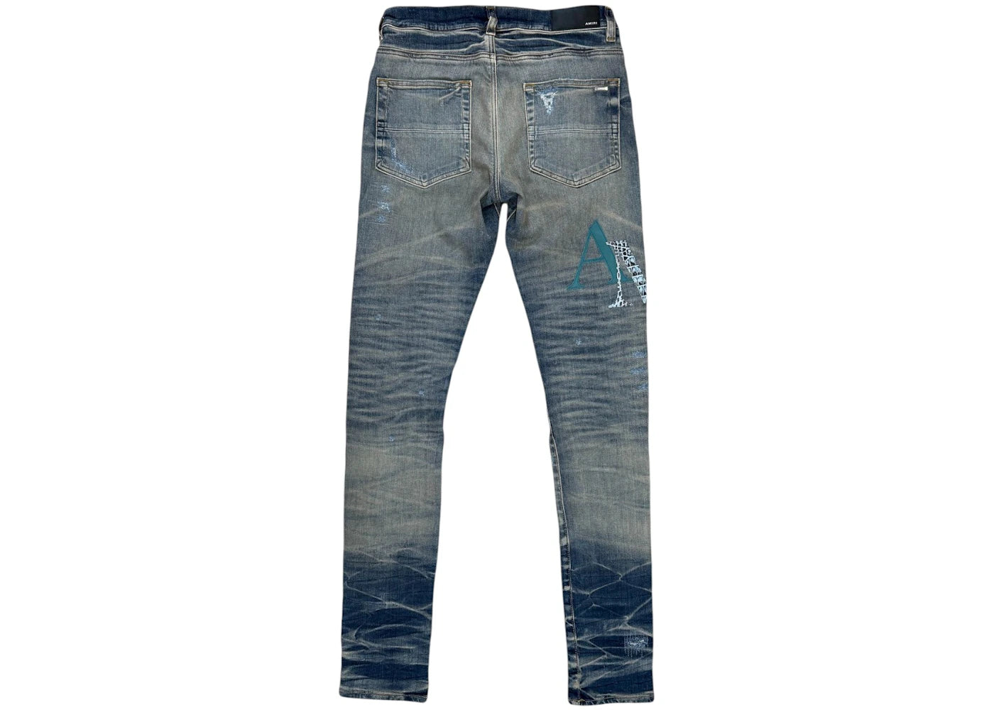 AMIRI Leather Staggered Logo Jeans Vintage Indigo - vue secondaire B