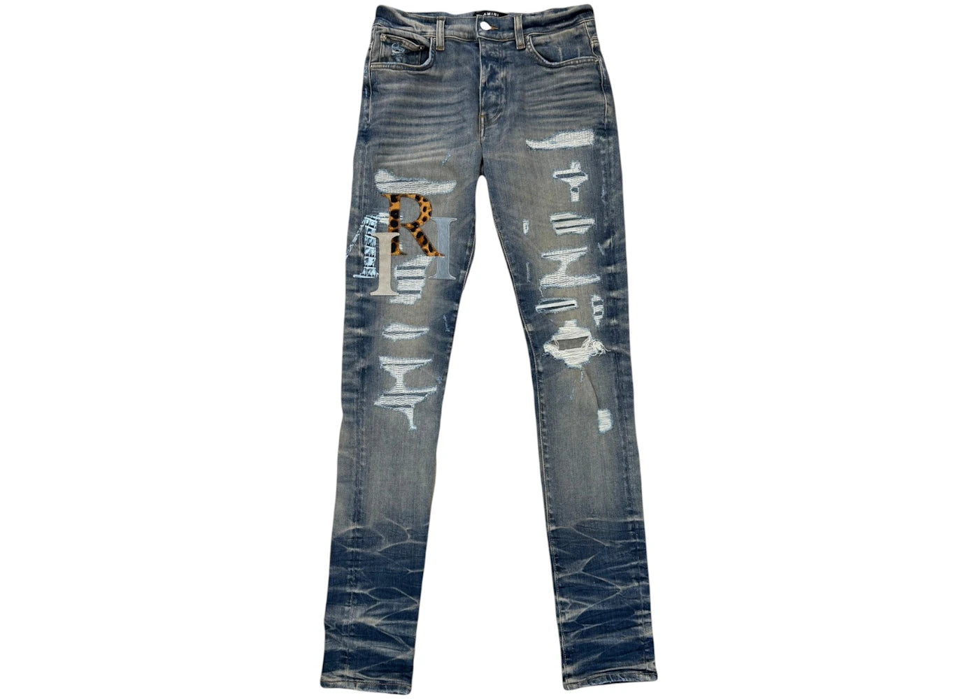 AMIRI Leather Staggered Logo Jeans Vintage Indigo - vue secondaire A