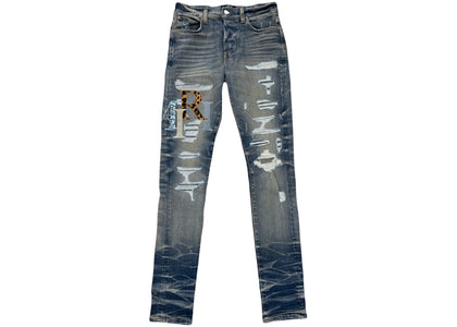 AMIRI Leather Staggered Logo Jeans Vintage Indigo - product view 2