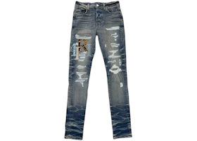 AMIRI Leather Staggered Logo Jeans Vintage Indigo - vue 360