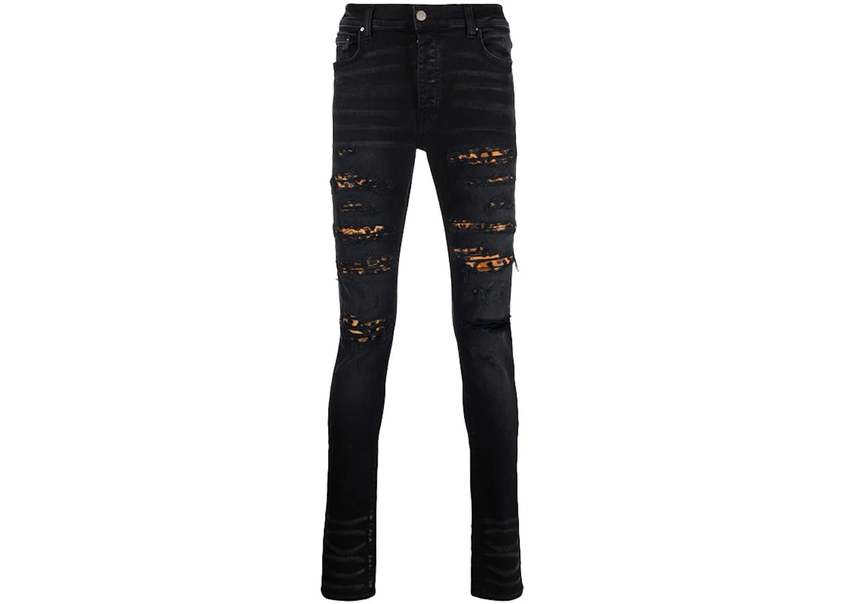 AMIRI MX1 Mid Rise Skinny Jeans Black/Leopard Print - vue 360