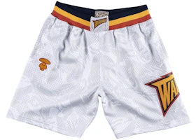 Aape x Mitchell & Ness Golden State Warriors Shorts White - authentic BAPE apparel