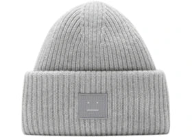Acne Studios Large Face Logo Beanie Light Grey Melange - vue 360