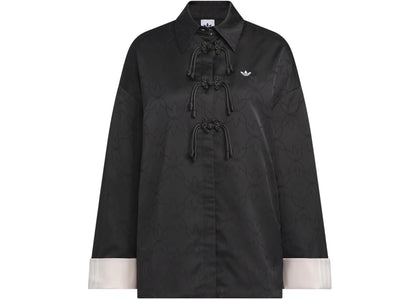 adidas Womens New Chinese Loose Fit Shirt Jacket (Asia Sizing) Black - authentic adidas apparel
