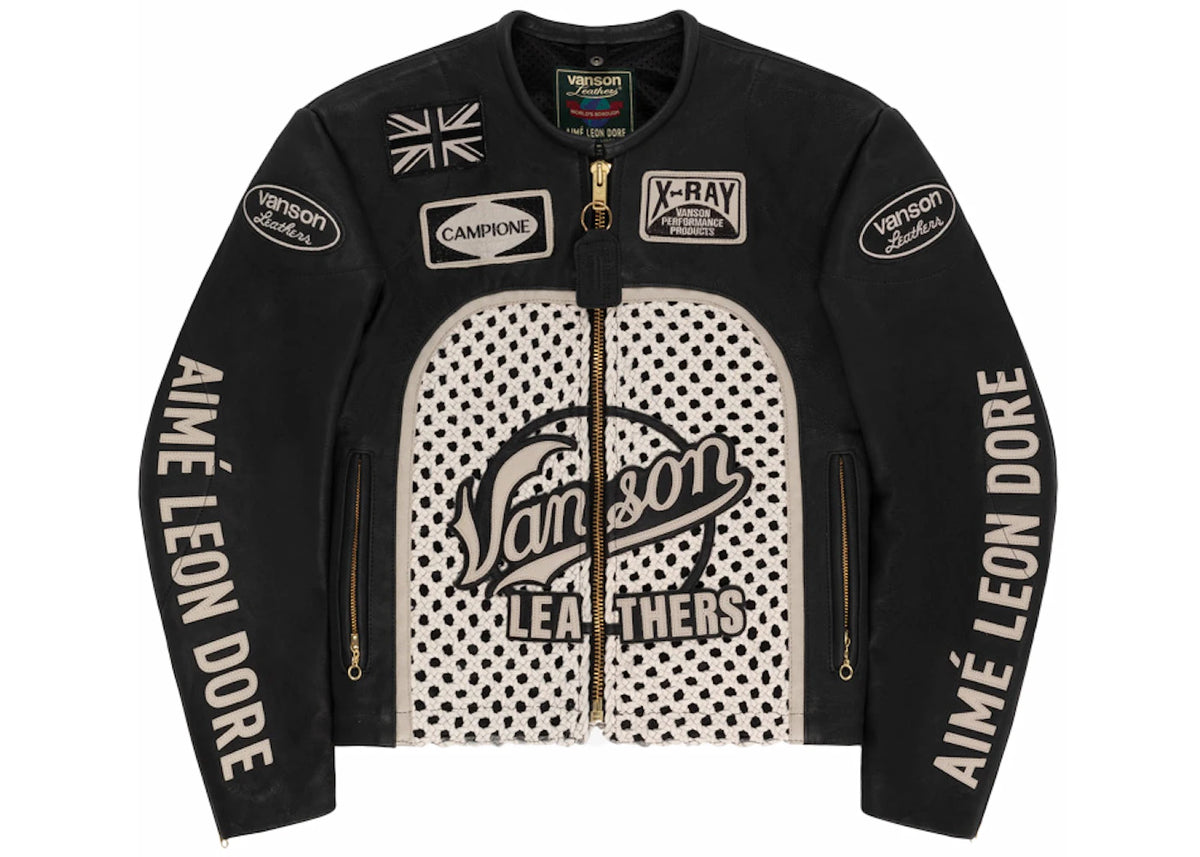 Aime Leon Dore Vanson Raffia Leather Jacket Black - vue 360