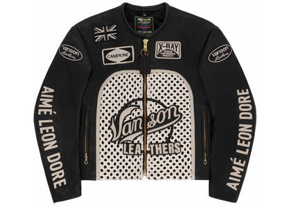 Aime Leon Dore Vanson Raffia Leather Jacket Black - apparel view 2