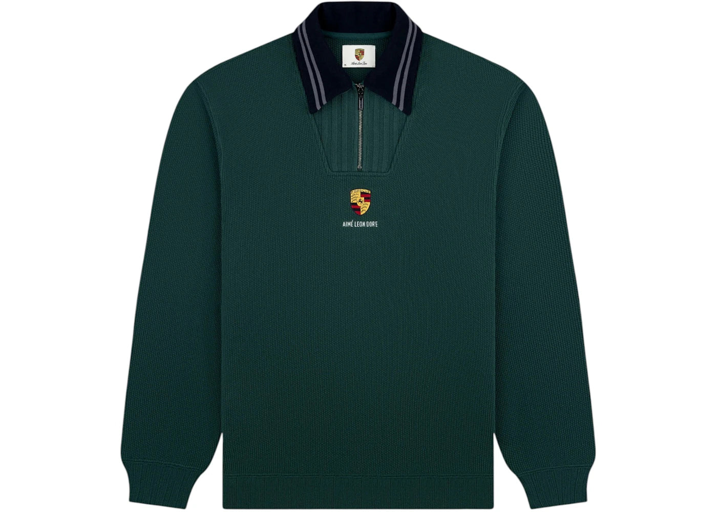 Aime Leon Dore x Porsche Jacquard Collar Quarter Zip Pullover Green - vue 360