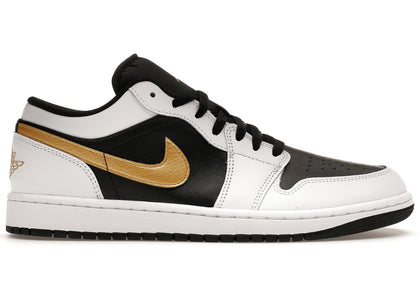 Jordan 1 Low White Black Metallic Gold Swoosh sneakers - authentic Jordan shoes