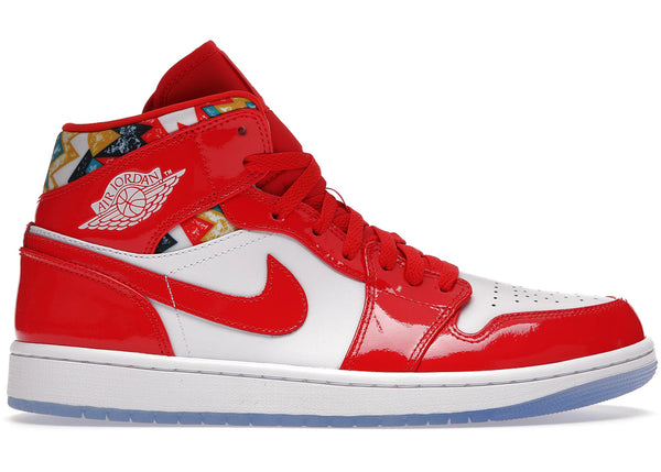 Jordan 1 Mid Barcelona Sweater Red Patent sneakers - authentic Jordan shoes