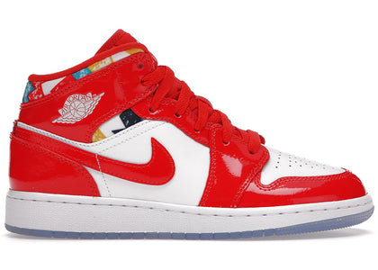 Jordan 1 Mid Barcelona Sweater Red Patent (GS) - authentic Jordan apparel