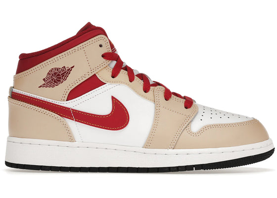 Jordan 1 Mid Light Curry Cardinal (GS) sneakers - authentic Jordan shoes