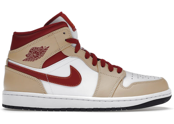 Jordan 1 Mid Light Curry Cardinal sneakers - authentic Jordan shoes