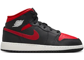 Jordan 1 Mid Black Summit White Varsity Red (GS) - authentic Jordan sneakers