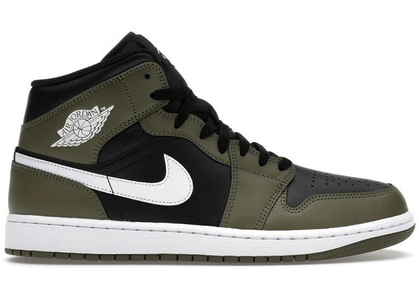 Jordan 1 Mid Black White Olive sneakers - authentic Jordan shoes