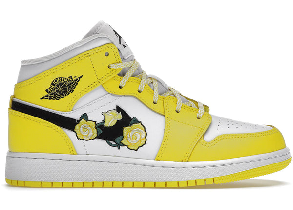 Jordan 1 Mid Dynamic Yellow Floral (GS) sneakers - authentic Jordan shoes