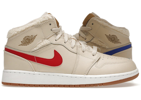 Jordan 1 Mid Utility Fleece Pearl White (GS) sneakers - authentic Jordan shoes