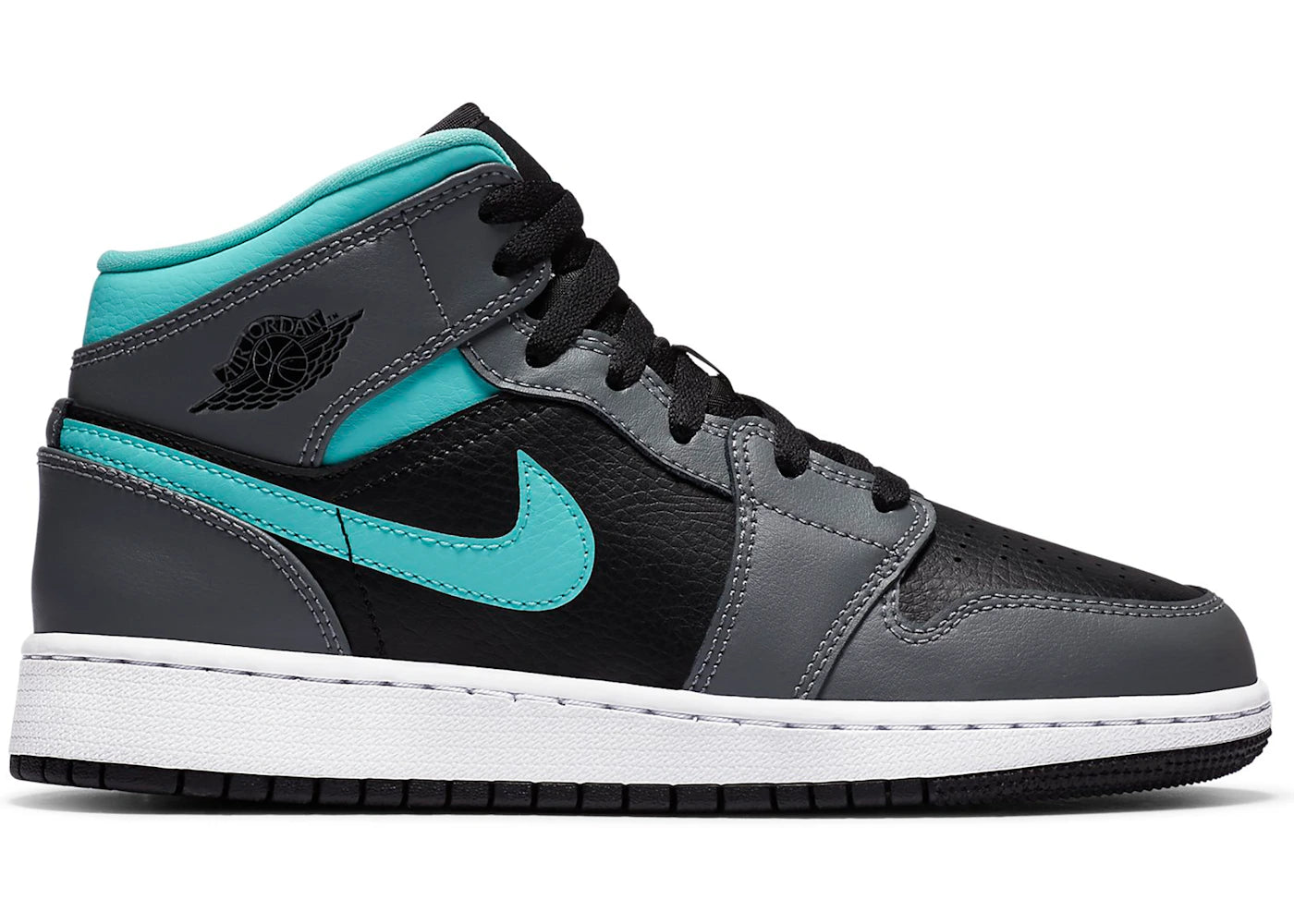 Jordan 1 Mid Grey Aqua (GS) - vue secondaire A