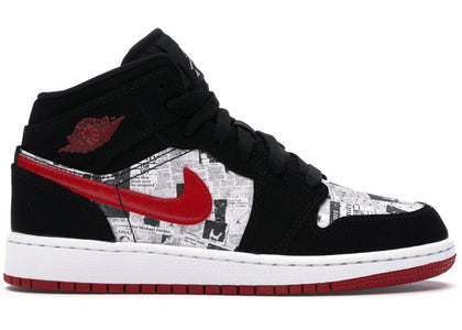 Jordan 1 Mid Newspaper Air Times (GS) - authentic Jordan sneakers