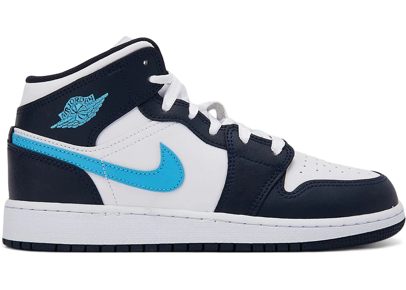 Jordan 1 Mid Obsidian Dark Powder Blue (GS) - vue 360