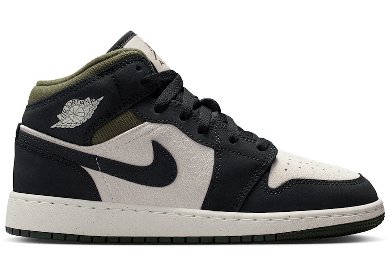 Jordan 1 Mid Off Noir Medium Olive (GS) - vue 360