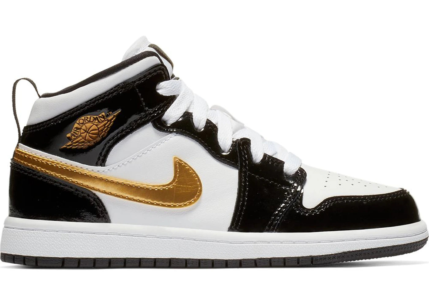 Jordan 1 Mid Patent Black White Gold (PS) - vue 360