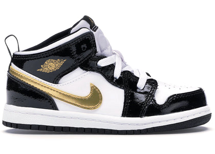 Jordan 1 Mid Patent Black White Gold (TD) - authentic Jordan sneakers