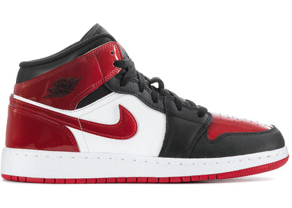 Jordan 1 Mid Patent Bred Toe (GS) sneakers - authentic Jordan shoes