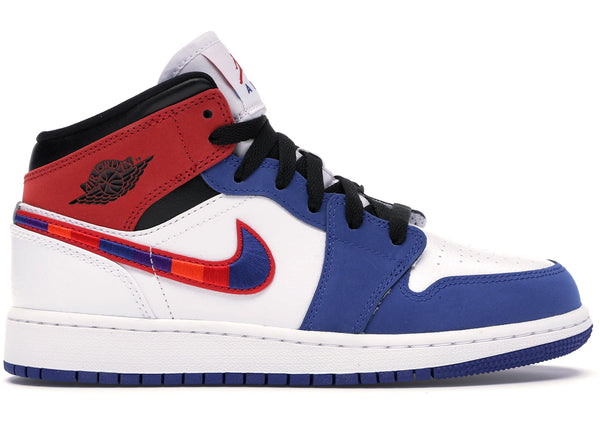Jordan 1 Mid Rush Blue University Red (GS) sneakers - authentic Jordan shoes
