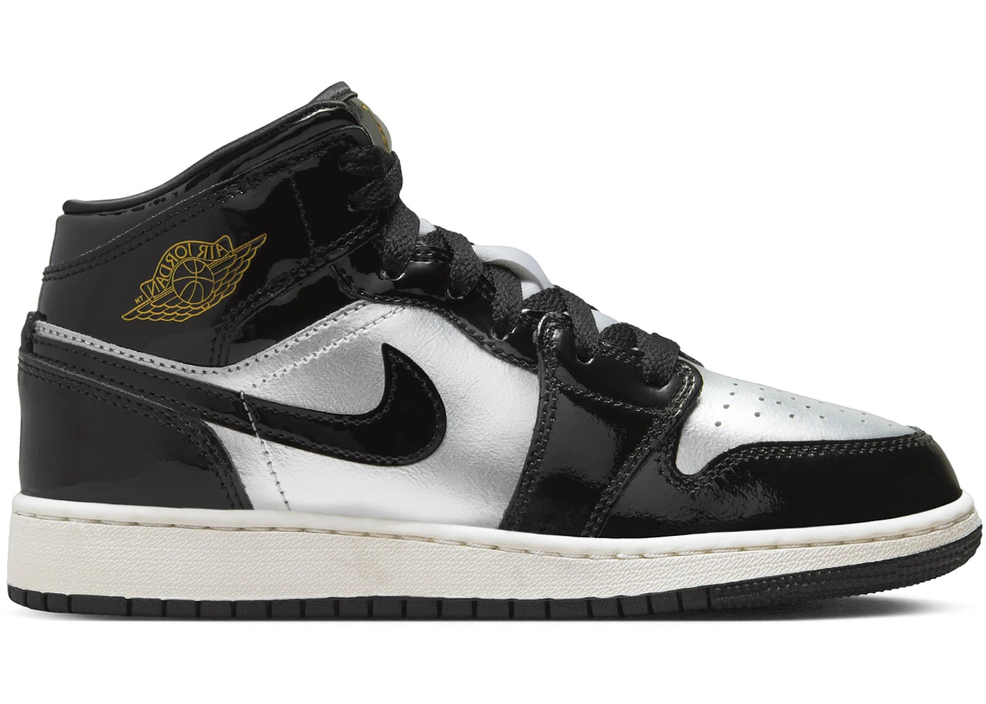 Jordan 1 Mid SE Black Metallic Silver Sail Metallic Gold (GS) sneakers - authentic Jordan shoes