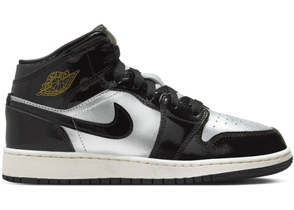 Jordan 1 Mid SE Black Metallic Silver Sail Metallic Gold (GS) sneakers - authentic Jordan shoes