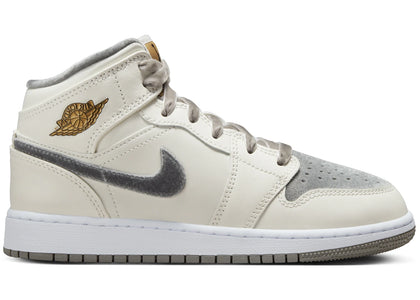 Jordan 1 Mid SE Sail Metallic Gold Flat Pewter (GS) - authentic Jordan sneakers