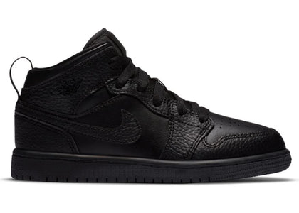 Jordan 1 Mid Triple Black Tumbled Leather (PS) - authentic Jordan sneakers