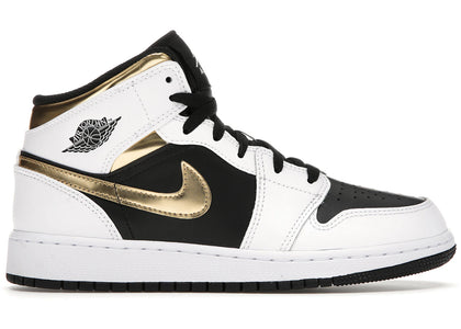 Jordan 1 Mid White Gold Black (GS) - authentic Jordan sneakers