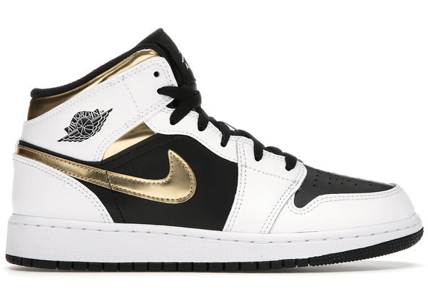 Jordan 1 Mid White Gold Black (GS) sneakers - authentic Jordan shoes