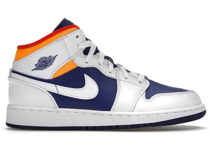 Jordan 1 Mid White Laser Orange Deep Royal Blue (GS) - authentic Jordan sneakers