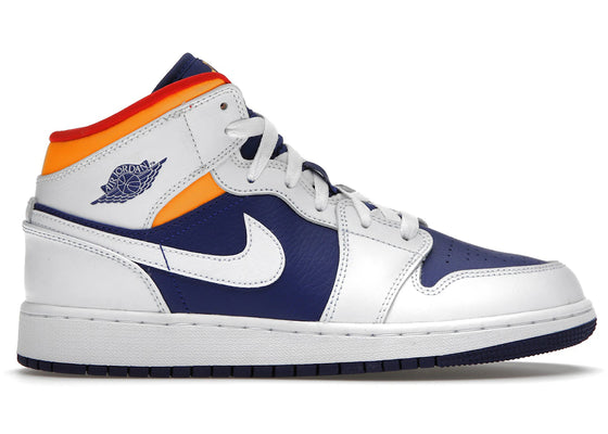 Jordan 1 Mid White Laser Orange Deep Royal Blue (GS) sneakers - authentic Jordan shoes
