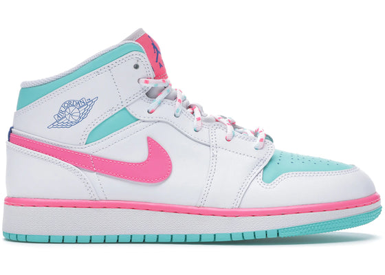 Jordan 1 Mid White Pink Green Soar (GS) sneakers - authentic Jordan shoes