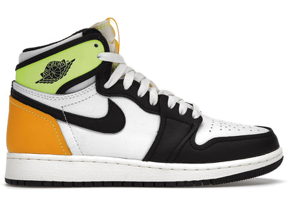Jordan 1 Retro High White Black Volt University Gold (GS) - authentic Jordan sneakers