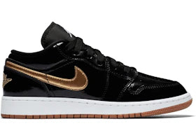 Jordan 1 Retro Low Black Gold Patent (GS) - vue 360