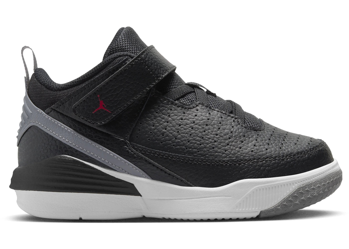 Jordan Max Aura 5 Schwarz Weiß Zementgrau Universitätsrot (PS) - vue 360