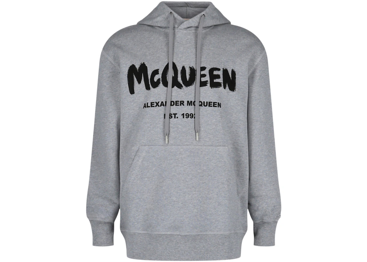 Alexander McQueen Graffiti Logo Hooded Sweatshirt Grey Black - vue secondaire A