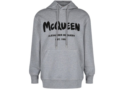 Alexander McQueen Graffiti Logo Hooded Sweatshirt Grey Black - apparel view 2