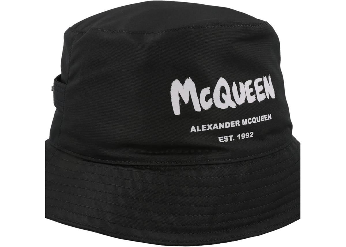 Alexander McQueen Logo Print Bucket Hat Black Ivory - vue secondaire B