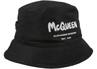 Alexander McQueen Logo Print Bucket Hat Black Ivory